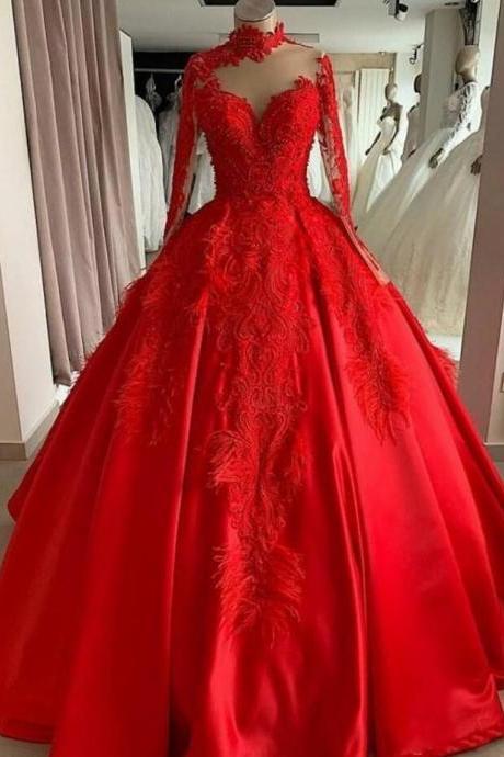Red Ball Gown High Neck Quinceanera Dresses 