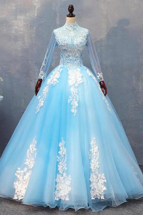 A Line Prom Dress Blue Evening Dress