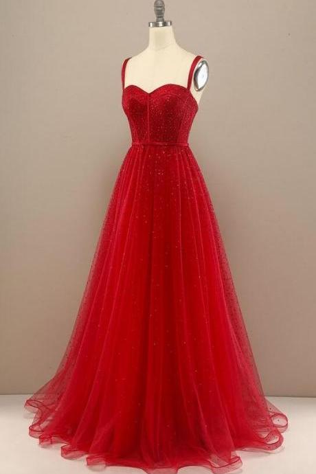 Beautiful Sweetheart Red Prom Dress With Beading