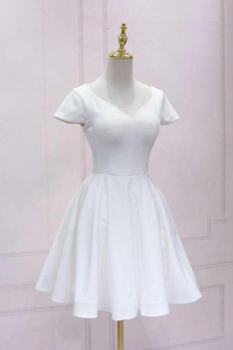 Simple White V Neck Short Prom Dress