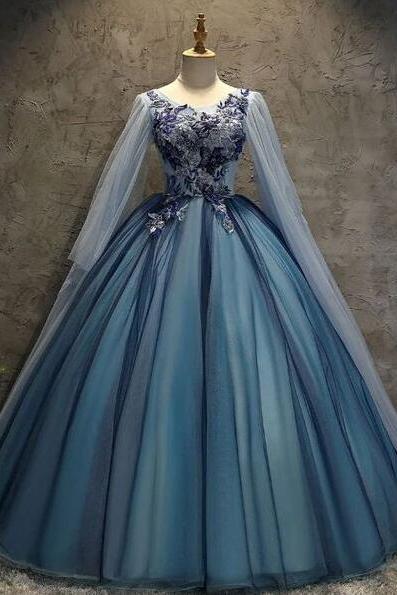 Ball Gown Long Prom Dress With Lace Applique