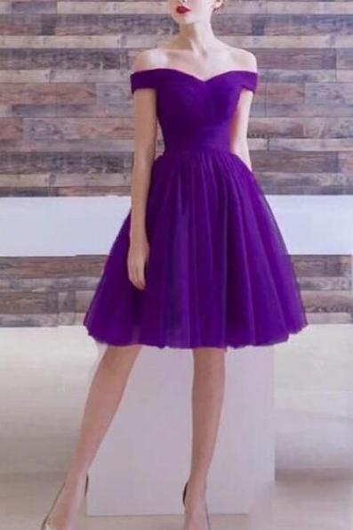 Off Shoulder Purple Short Homecoming Dress