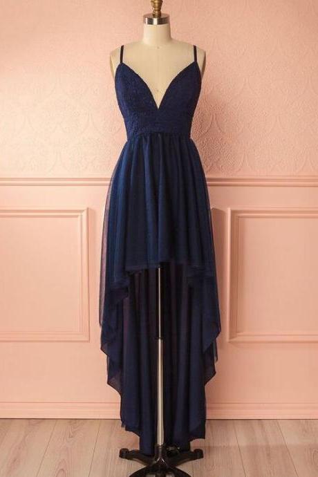 High Low Navy Blue Homecoming Dress