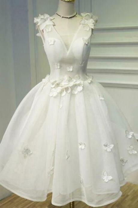 Elegant Butterfly Flowers Mini Ball Gown Wedding Bridesmaid Dress