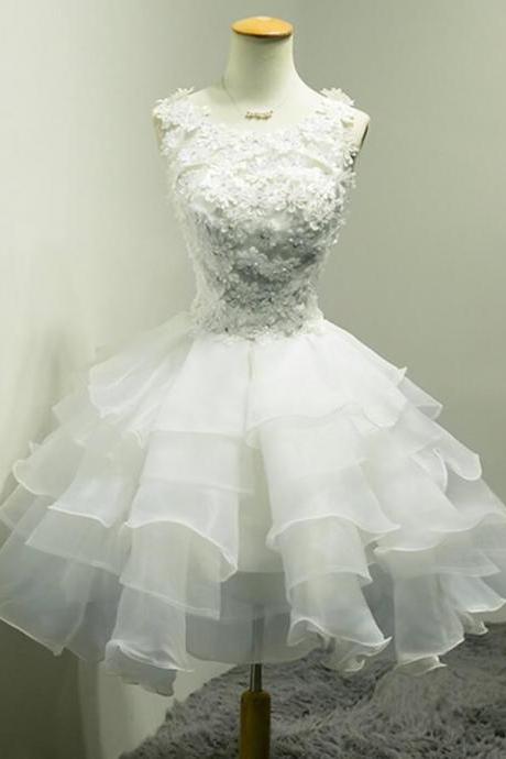 Organza Layered Short Lace Prom Dresses