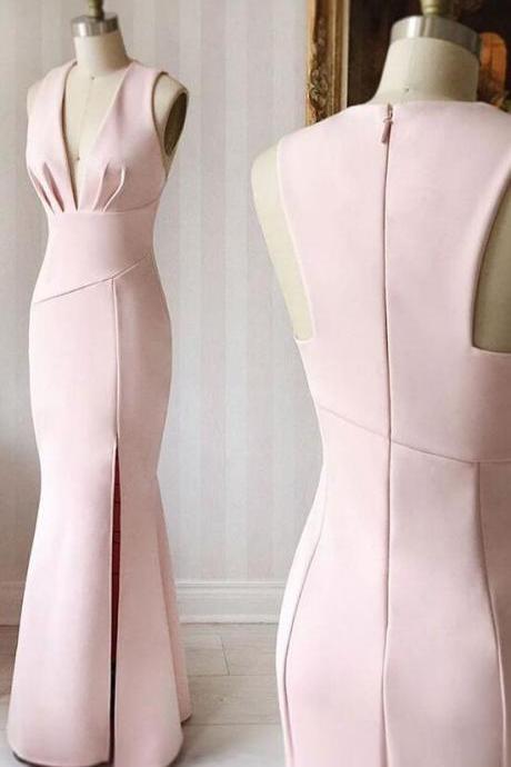 Pink Satin Prom Dress, Pink Evening Dress