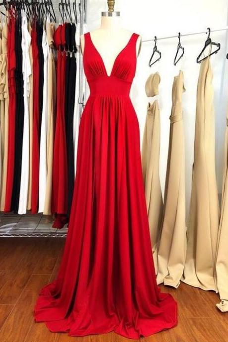 A Line Prom Dress Long Red Evening Dress