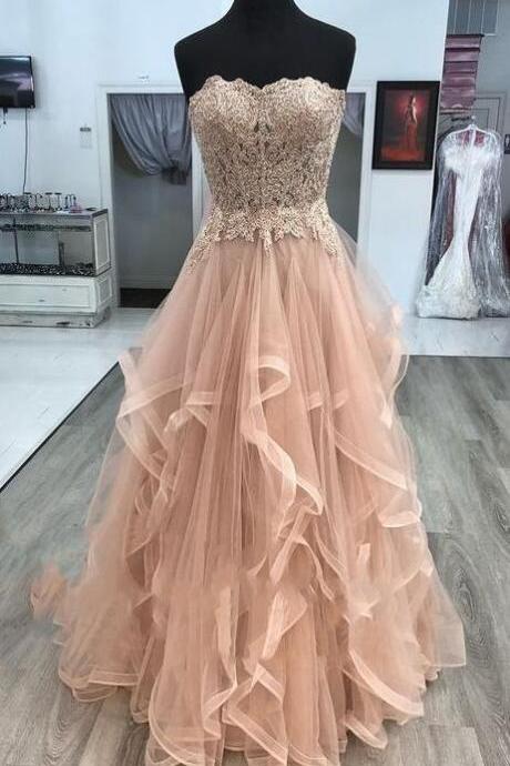 Gorgeous Strapless Rose Gold Prom Dress