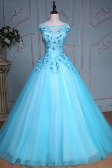 Cap Sleeves Appliques Beading Ball Gown Quinceanera Dress