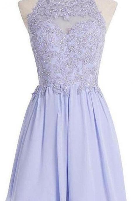 Elegant Lilac Lace Appliques Prom Dress, Homecoming Dress