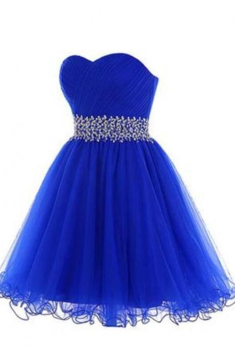 Royal Blue Tulle Short Homecoming Dress With Beaded