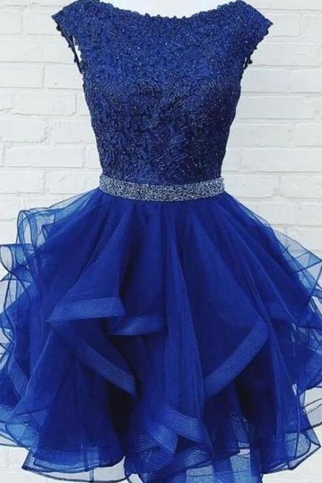 Royal Blue Short Lace Homecoming Dresses