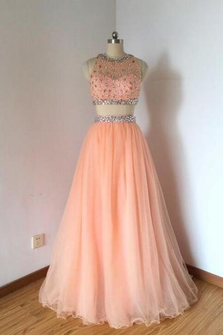 Two Piece Baby Pink Tulle Prom Dress