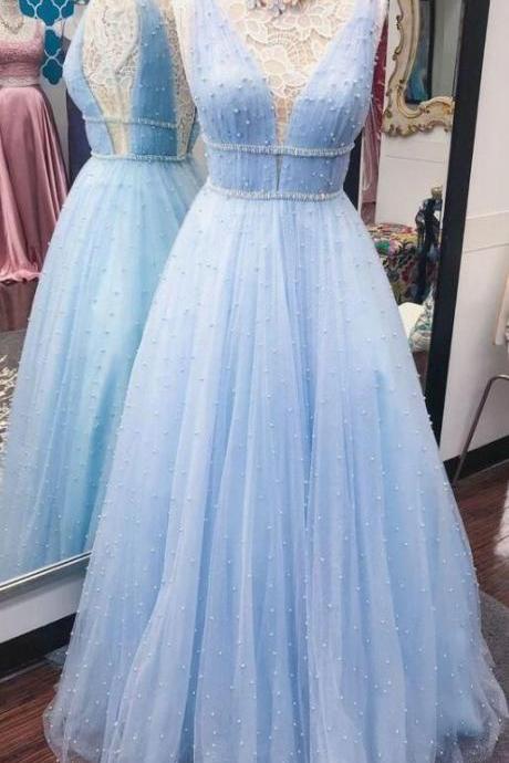 Light Blue Tulle Evening Dresses,prom Dresses