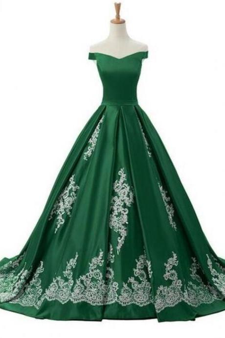 Off The Shoulder Green Ball Gown Formal Occasion Dress With Appliques