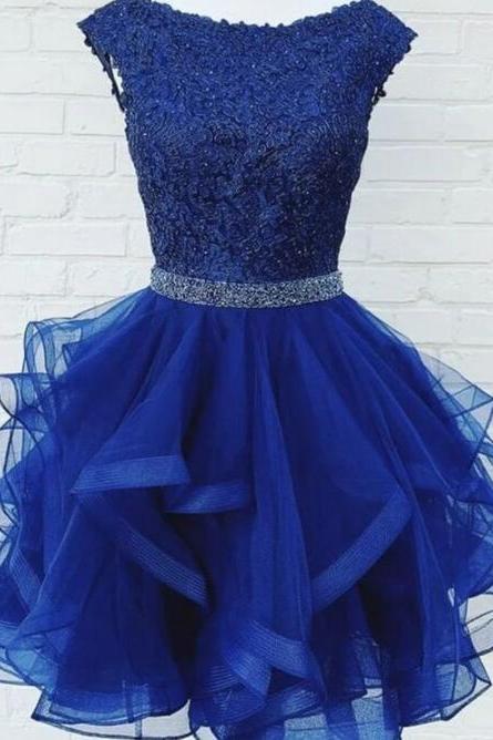 Royal Blue Lace Short Homecoming Dress