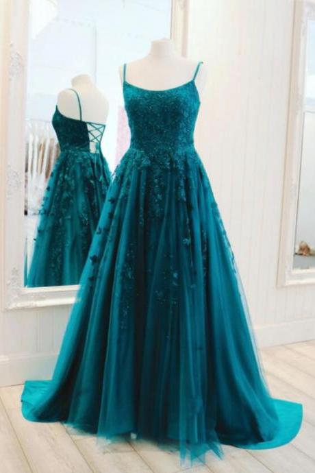 Elegant A Line Tulle Lace Long Prom Dress