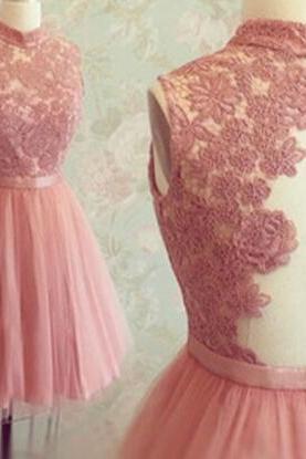High Neck Backless Peach Prom Dress,short Prom Dress,mini Homecoming Dress