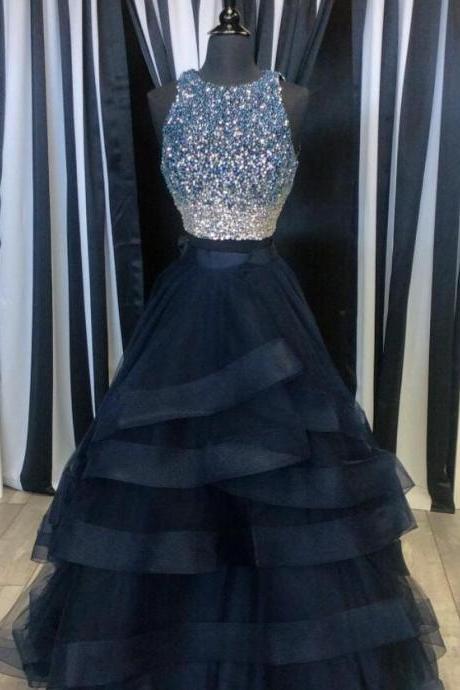 Two Piece Prom Dresses,ruffles Ball Gowns,sparkly Sequins Dress