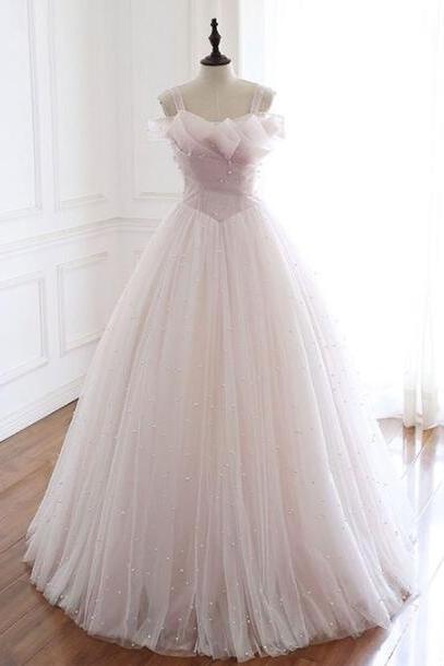 Light Pink Tulle Long Prom Dress Formal Dress