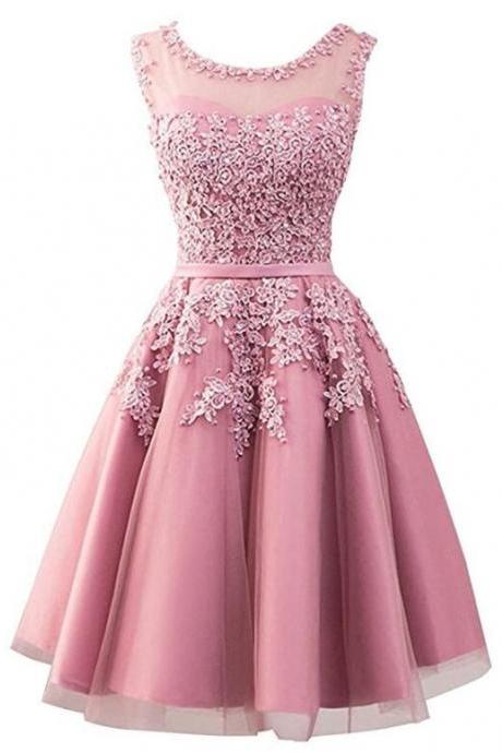 Pink Short Homecoming Dresses, Tulle Short Prom Dresses