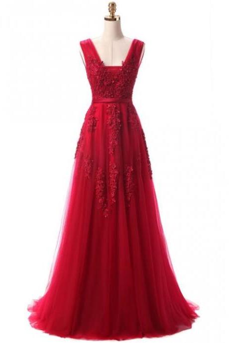 Charming Tulle Red Party Dress, Formal Dresses