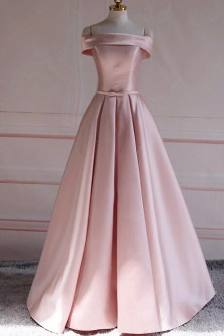 Off Shoulder Pink Satin Formal Dress, Party Dress