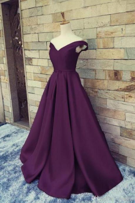 Dark Purple Satin Long Prom Dress, Formal Dresses