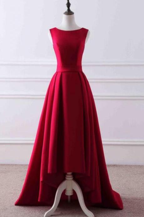 High Low Satin Simple Fashionable Formal Dress, Red Party Dress