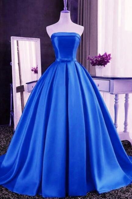 Royal Blue Satin Long Prom Dress, Evening Gowns