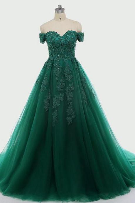 Dark Green Lace Applique Quinceanera Dresses Party Dress