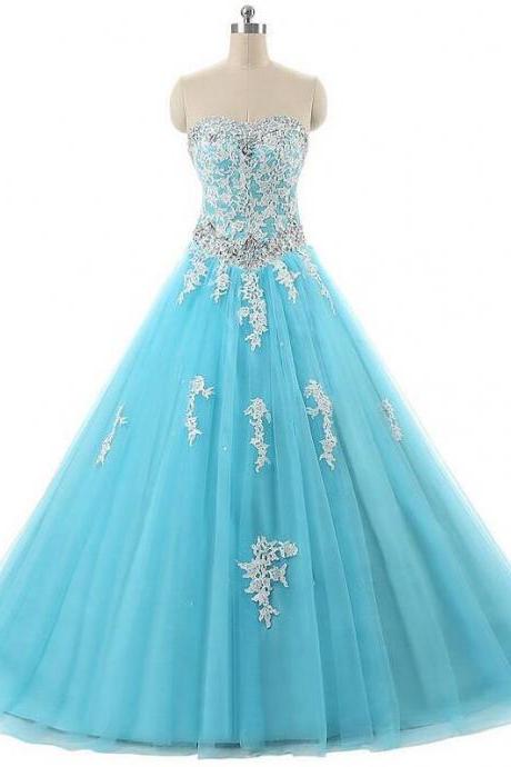 Light Blue Ball Gown Prom Dresses,long Elegant Prom Dress