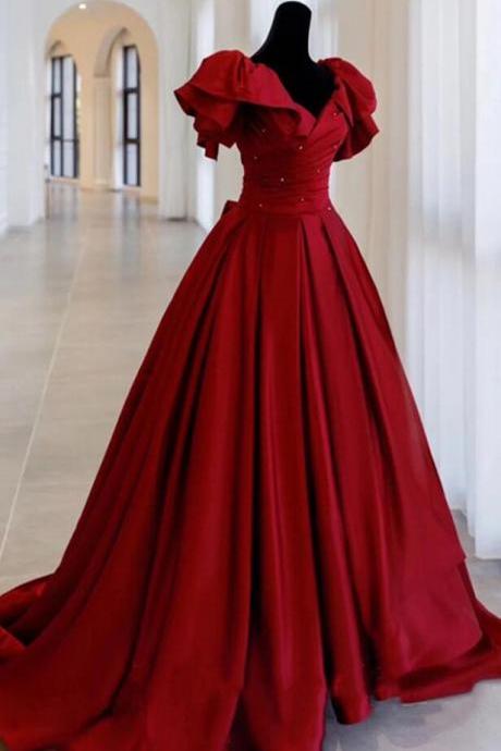 Mermaid Burgundy Satin Long A Line Prom Dress Evening Dress