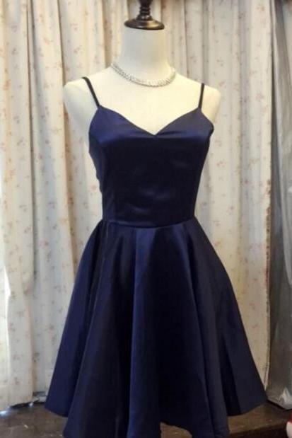 Navy Blue Straps Sweetheart Short Homecoming Dresses