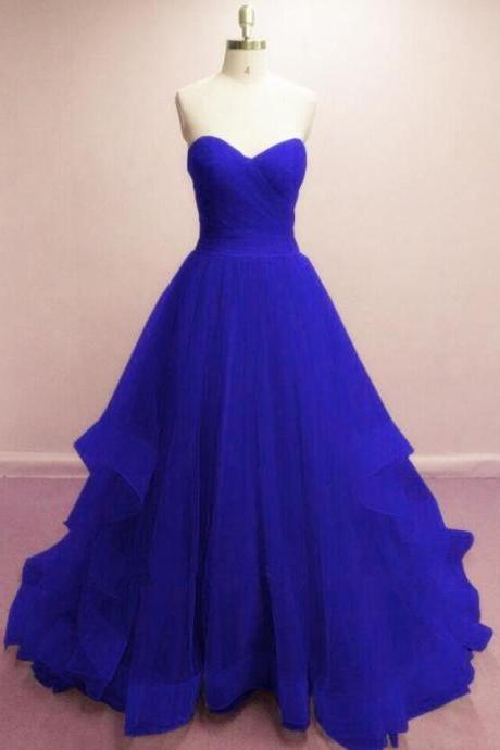 Royal Blue Sweetheart Tull Prom Dresses