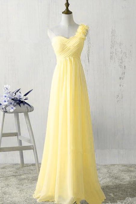A-line One Shoulder Yellow Chiffon Bridesmaid Dresses