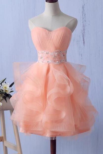 Cute Pearl Pink Short Tulle Homecoming Dresses,sweet 16 Party Dresses