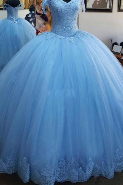Vintage Blue Ball Gown Quinceanera Dress