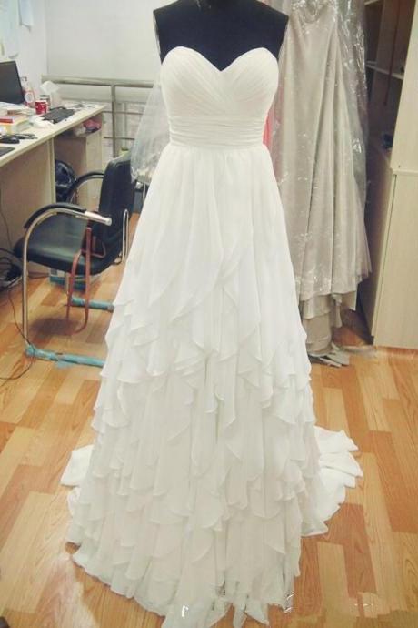 Beauty Sleeveless Ivory Chiffon Wedding Dress