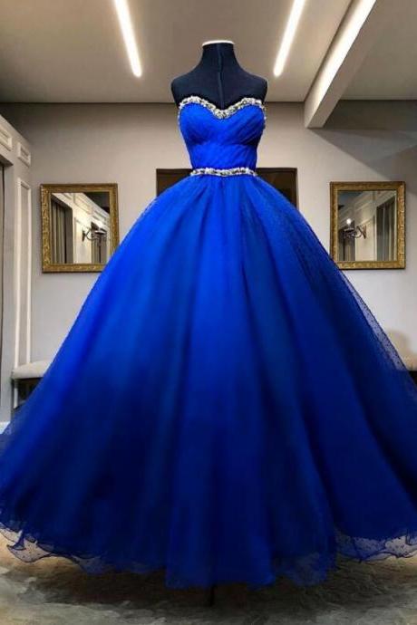 Sweetheart Dark Blue Tulle Ball Gown Prom Dress, Formal Evening Dress