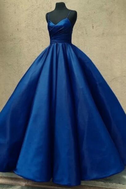 Simple Satin Prom Dresses Navy Blue Quinceanera Dresses