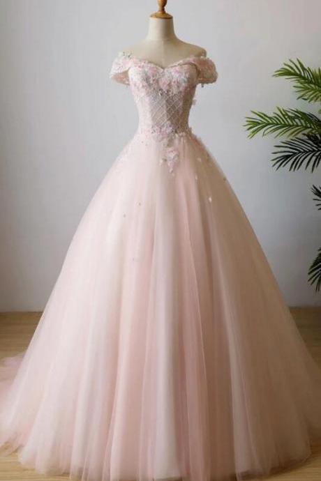 A Line Ball Gown Pearl Pink Prom Dress/evening Dress