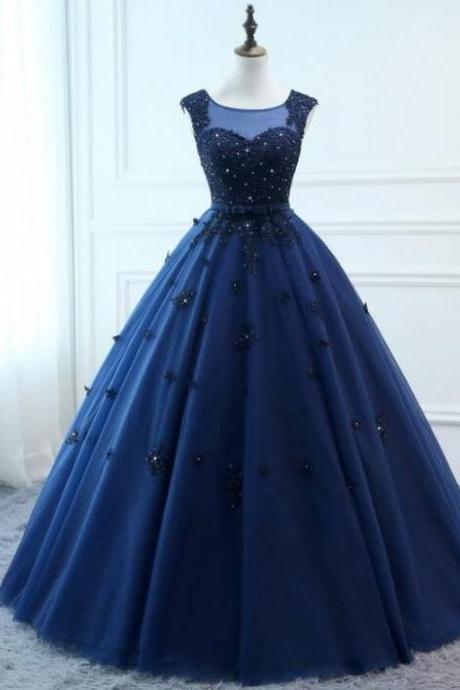 Navy Blue Long Ball Gown Evening Dresses Backless Tulle Dress Women Formal Party Gown