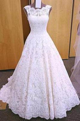 Elegant A Line Open Back Lace Wedding Dress, Bridal Dresses