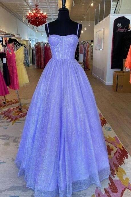 A-line Light Purple Long Prom Dress With Pockets Sexy Prom Dress