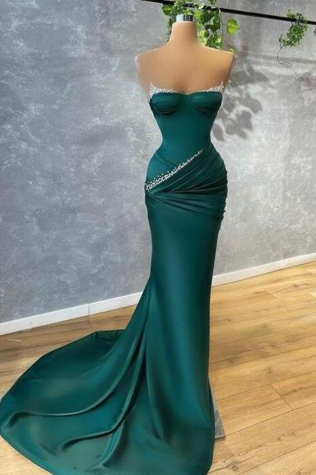 Sexy Mermaid Green Long Evening Prom Dress With Beading