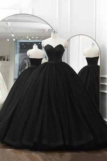 Beauty Tulle Long Ball Gown Black Prom Dress Formal Dress