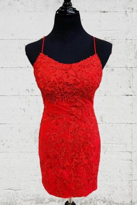 Sexy Red Tight Lace Homecoming Dresses