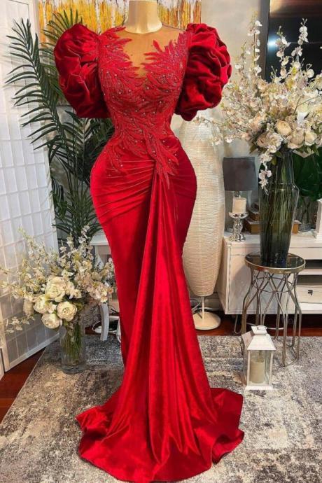 A Line Red Lace Prom Dresses