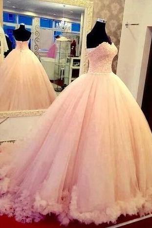 Ball Gown Tulle Prom Dresses With Lace